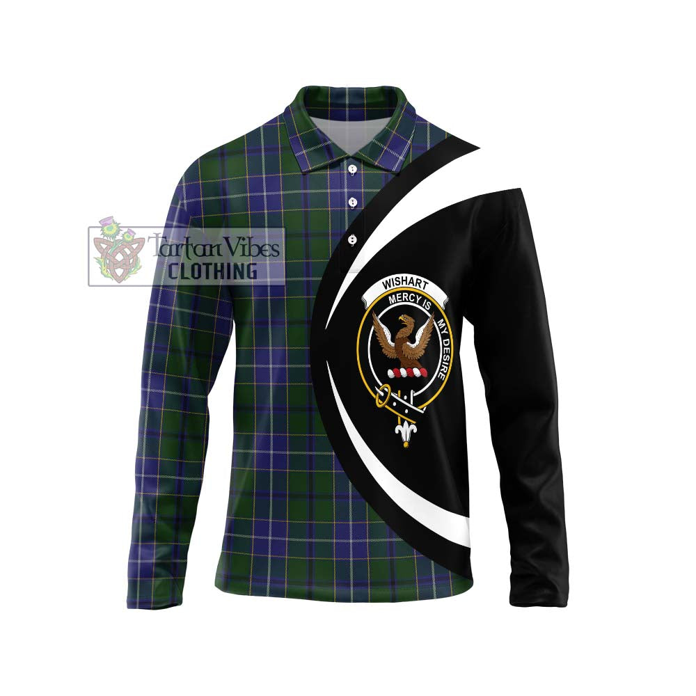 Wishart Hunting Tartan Long Sleeve Polo Shirt with Family Crest Circle Style Unisex - Tartan Vibes Clothing