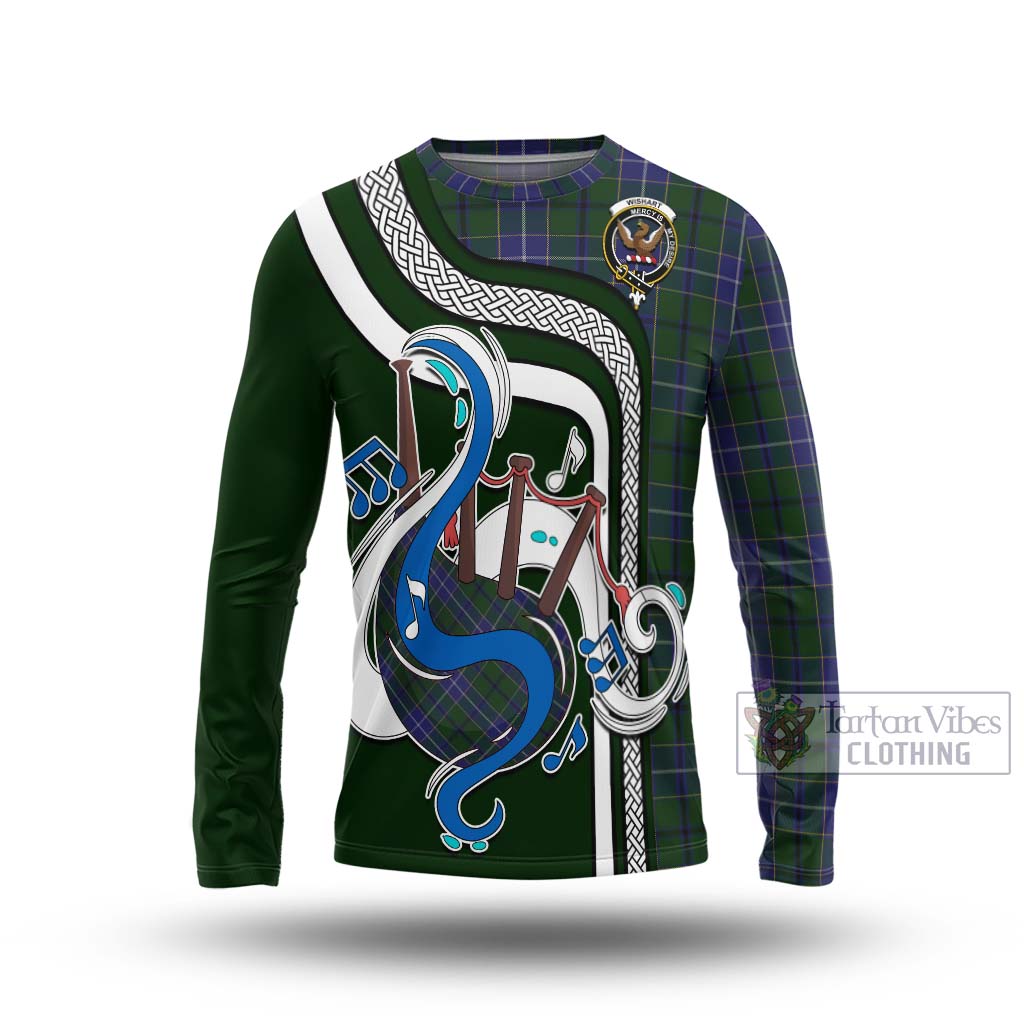 Tartan Vibes Clothing Wishart Hunting Tartan Long Sleeve T-Shirt with Epic Bagpipe Style