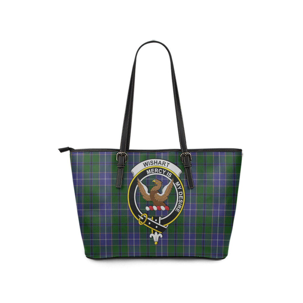 Wishart Hunting Tartan Leather Tote Bag with Family Crest - Tartan Vibes Clothing