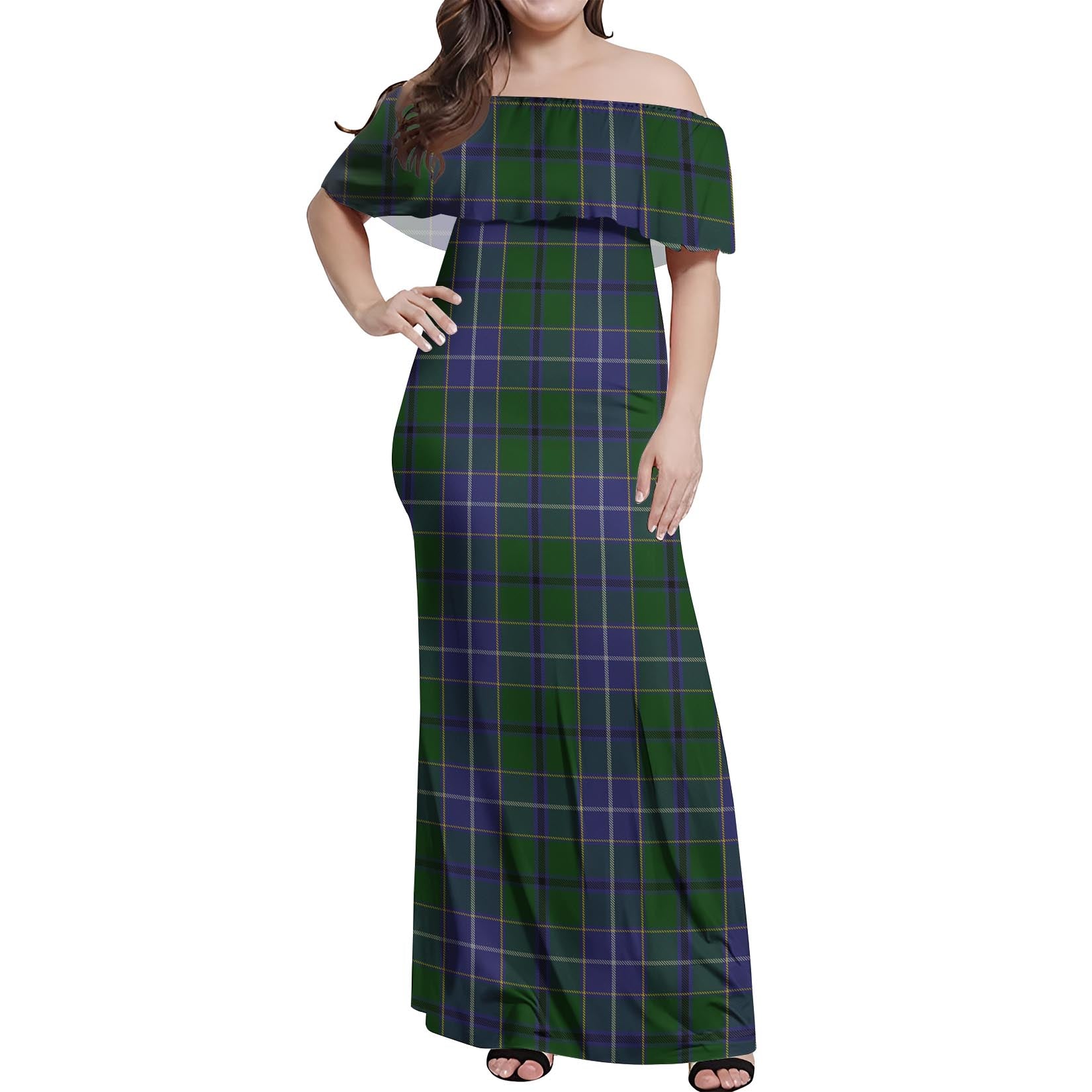 Wishart Hunting Tartan Off Shoulder Long Dress Women's Dress - Tartanvibesclothing