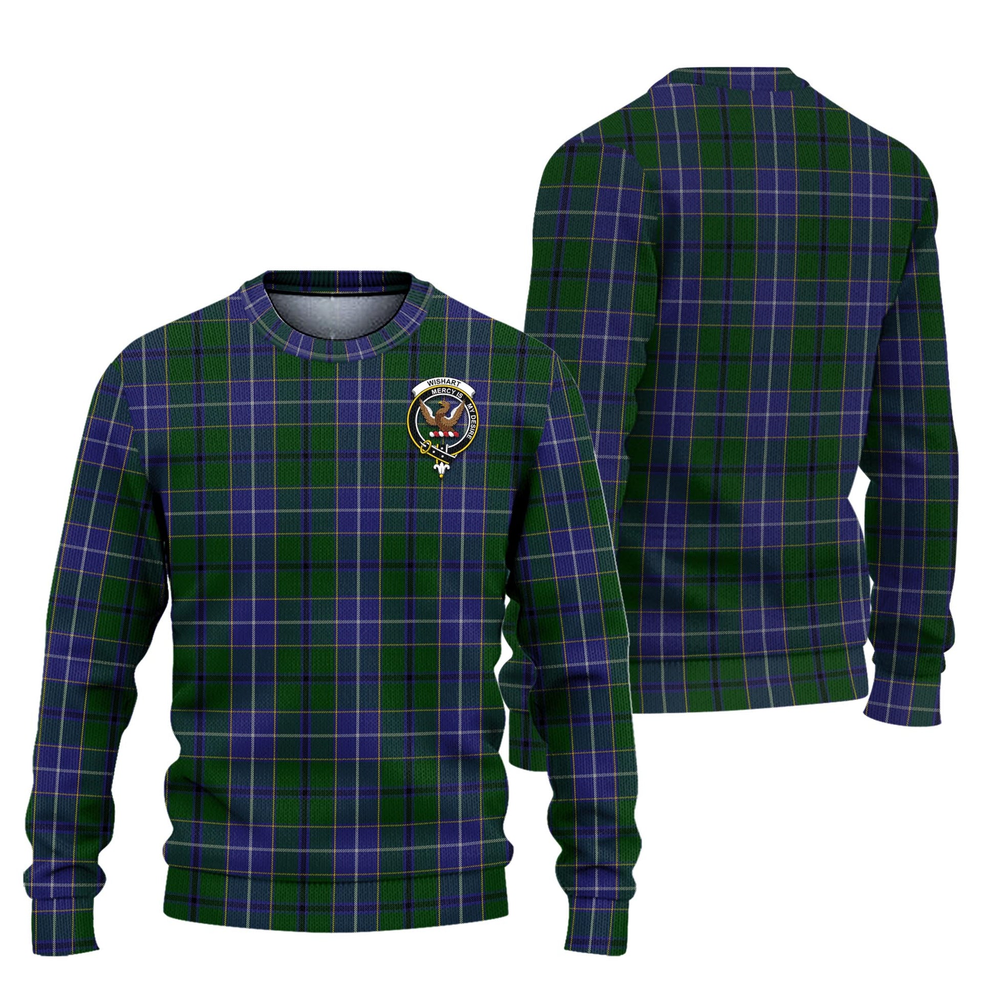 Wishart Hunting Tartan Knitted Sweater with Family Crest Unisex - Tartanvibesclothing