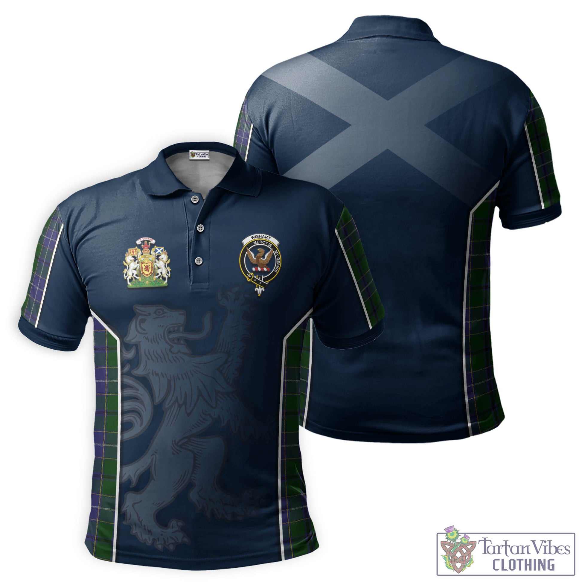 Tartan Vibes Clothing Wishart Hunting Tartan Men's Polo Shirt with Family Crest and Lion Rampant Vibes Sport Style