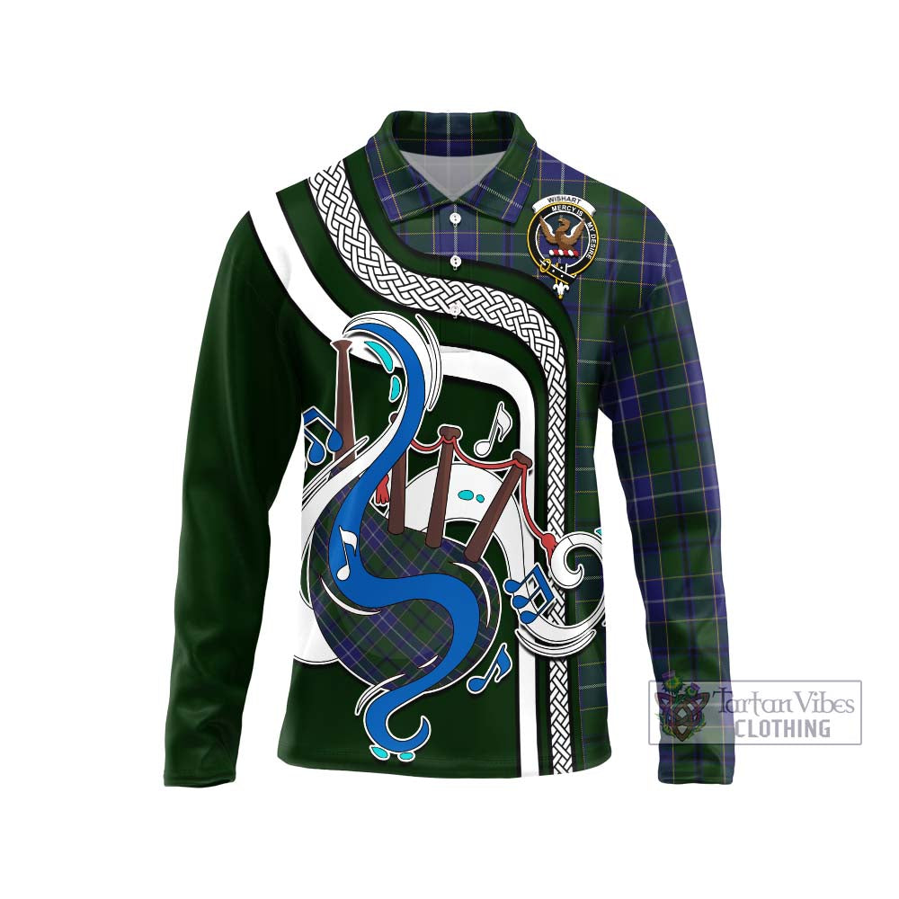 Tartan Vibes Clothing Wishart Hunting Tartan Long Sleeve Polo Shirt with Epic Bagpipe Style