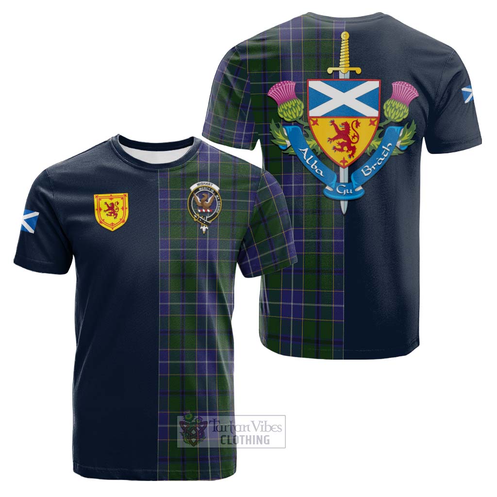 Tartan Vibes Clothing Wishart Hunting Tartan Cotton T-shirt with Scottish Lion Royal Arm Half Style