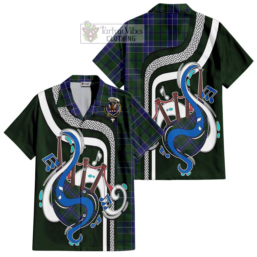 Tartan Vibes Clothing Wishart Hunting Tartan Short Sleeve Button Shirt with Epic Bagpipe Style