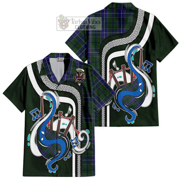 Wishart Hunting Tartan Short Sleeve Button Shirt with Epic Bagpipe Style