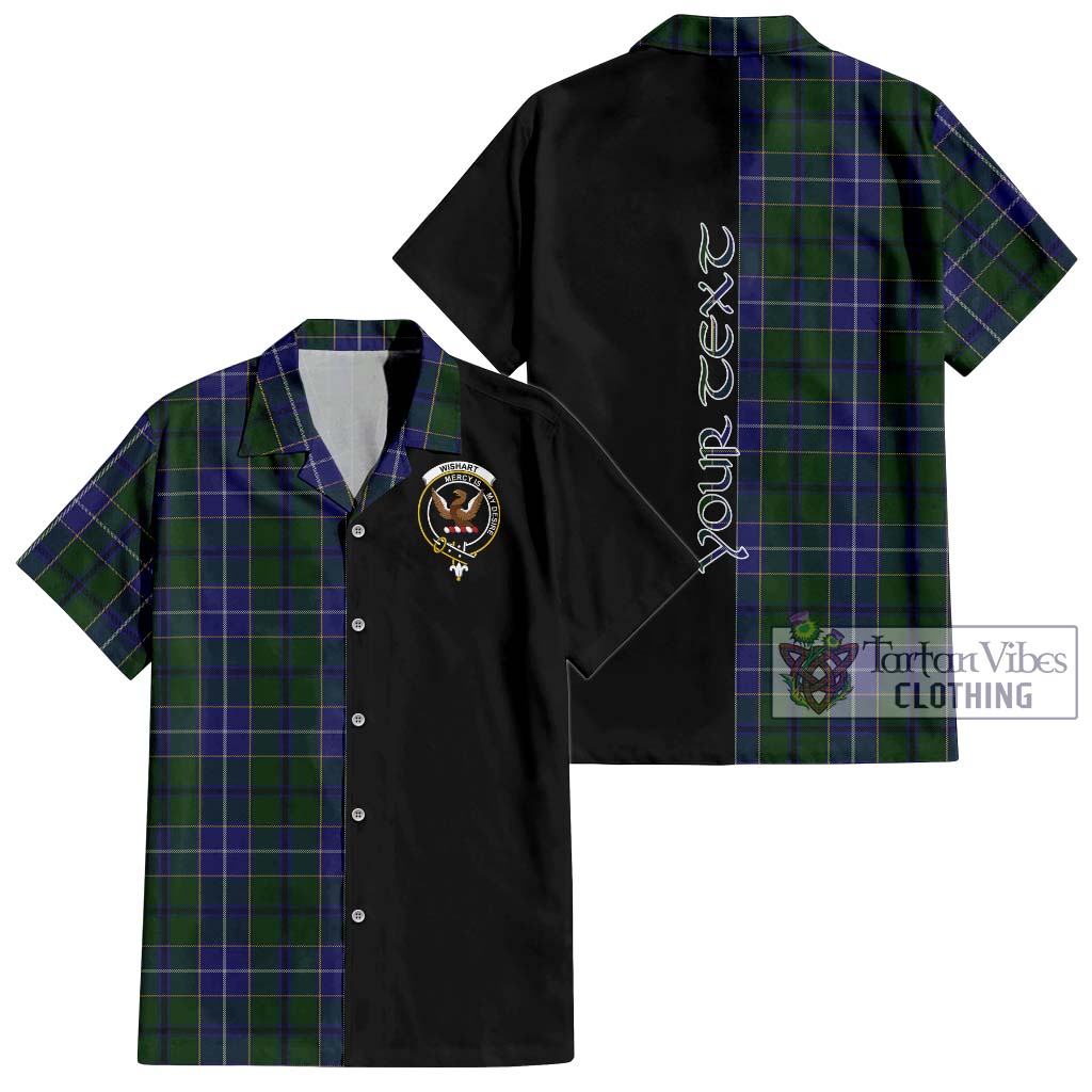 Tartan Vibes Clothing Wishart Hunting Tartan Short Sleeve Button Shirt with Family Crest and Half Of Me Style