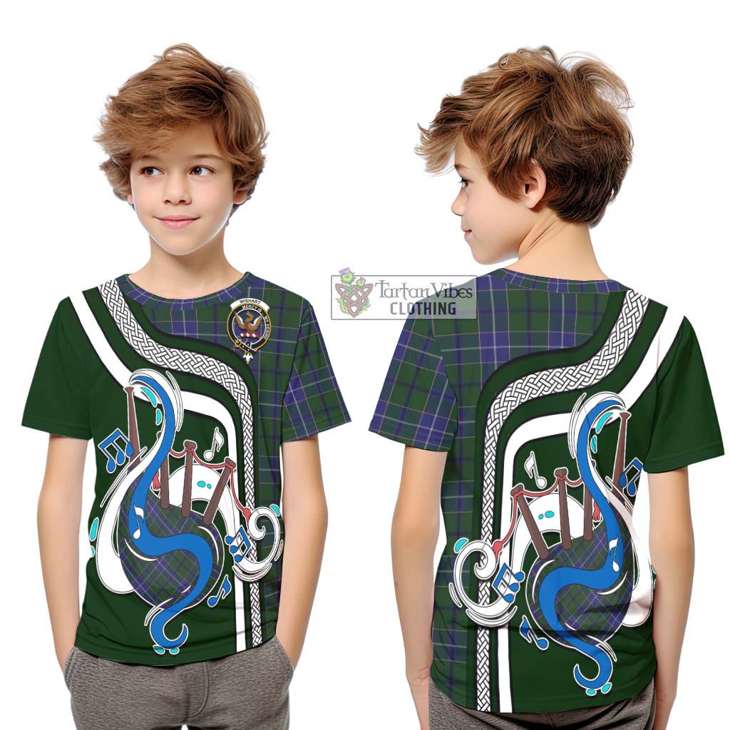 Tartan Vibes Clothing Wishart Hunting Tartan Kid T-Shirt with Epic Bagpipe Style