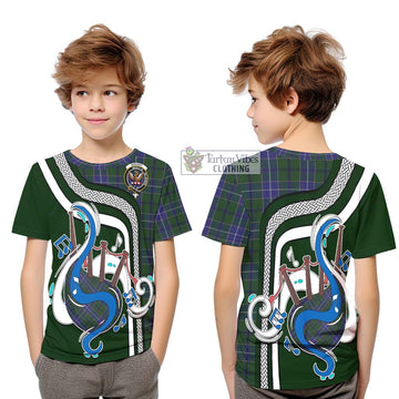 Wishart Hunting Tartan Kid T-Shirt with Epic Bagpipe Style