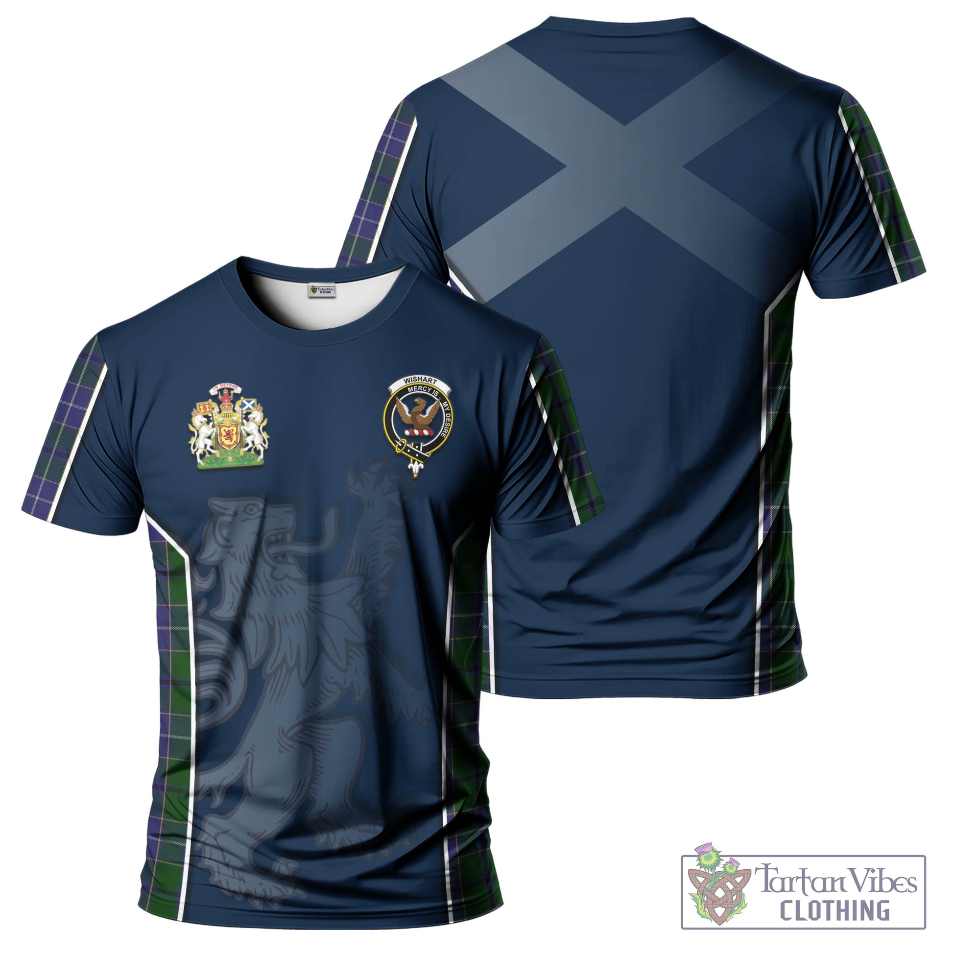 Tartan Vibes Clothing Wishart Hunting Tartan T-Shirt with Family Crest and Lion Rampant Vibes Sport Style