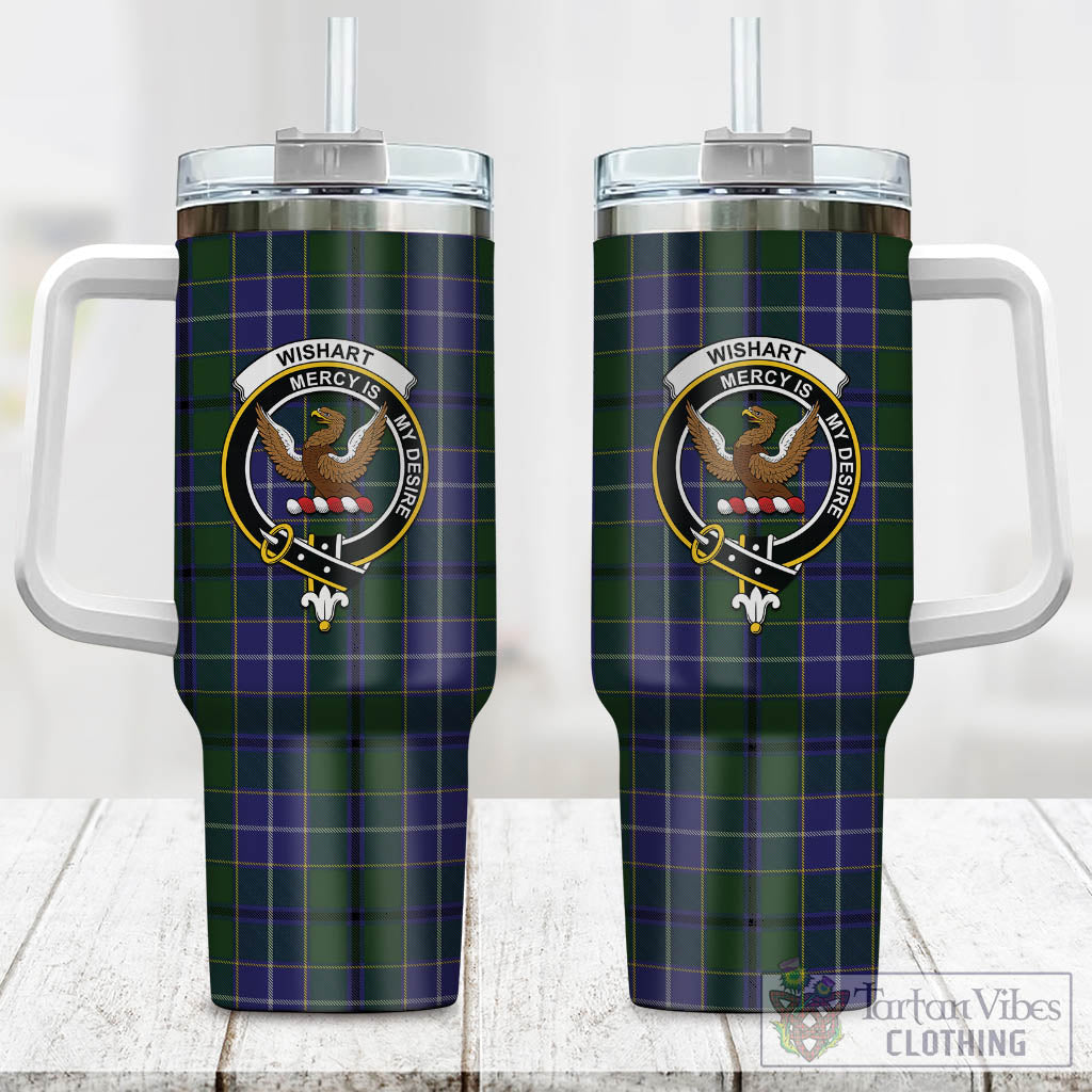 Tartan Vibes Clothing Wishart Hunting Tartan and Family Crest Tumbler with Handle