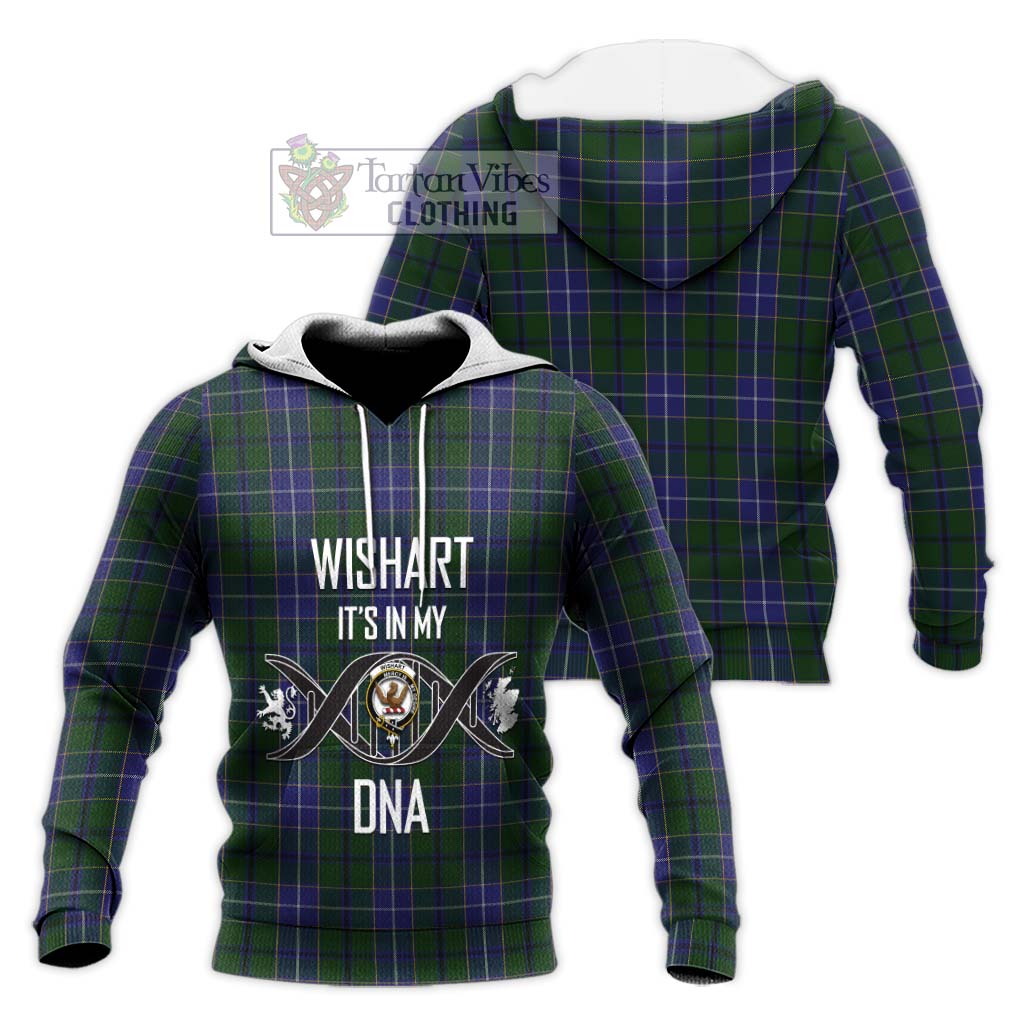 Tartan Vibes Clothing Wishart Hunting Tartan Knitted Hoodie with Family Crest DNA In Me Style