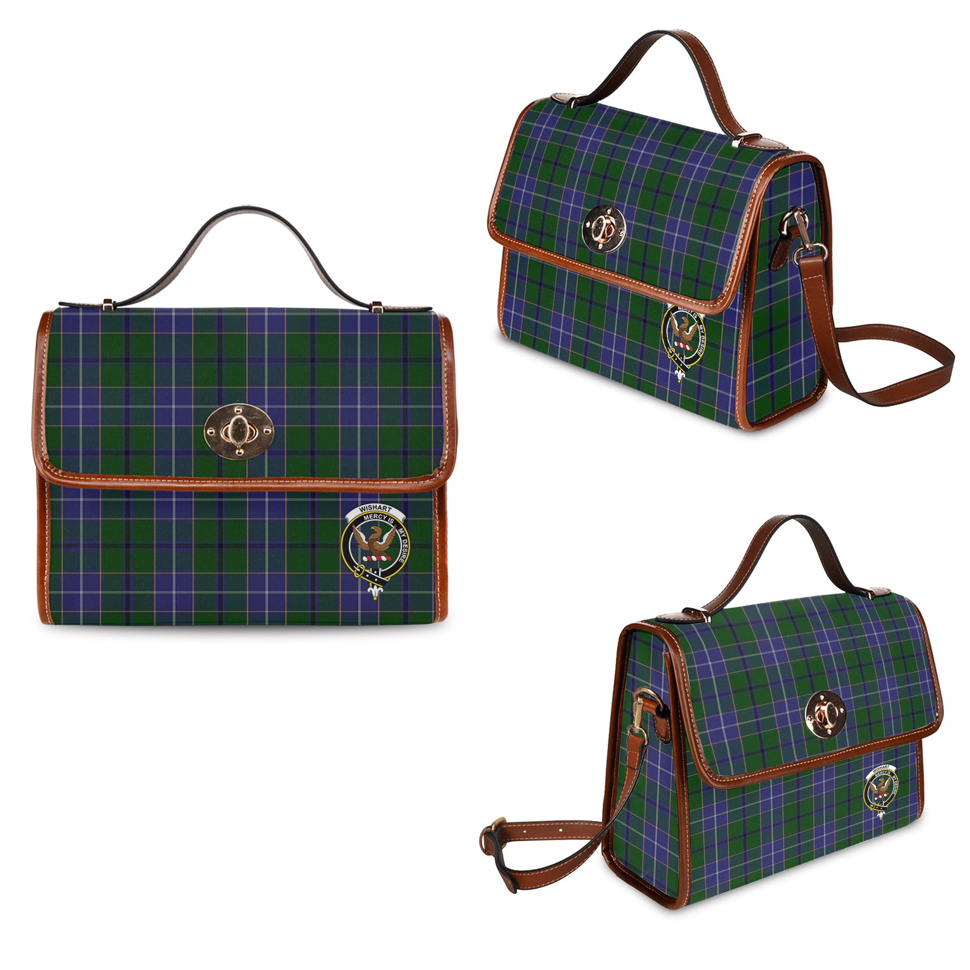 wishart-hunting-tartan-leather-strap-waterproof-canvas-bag-with-family-crest