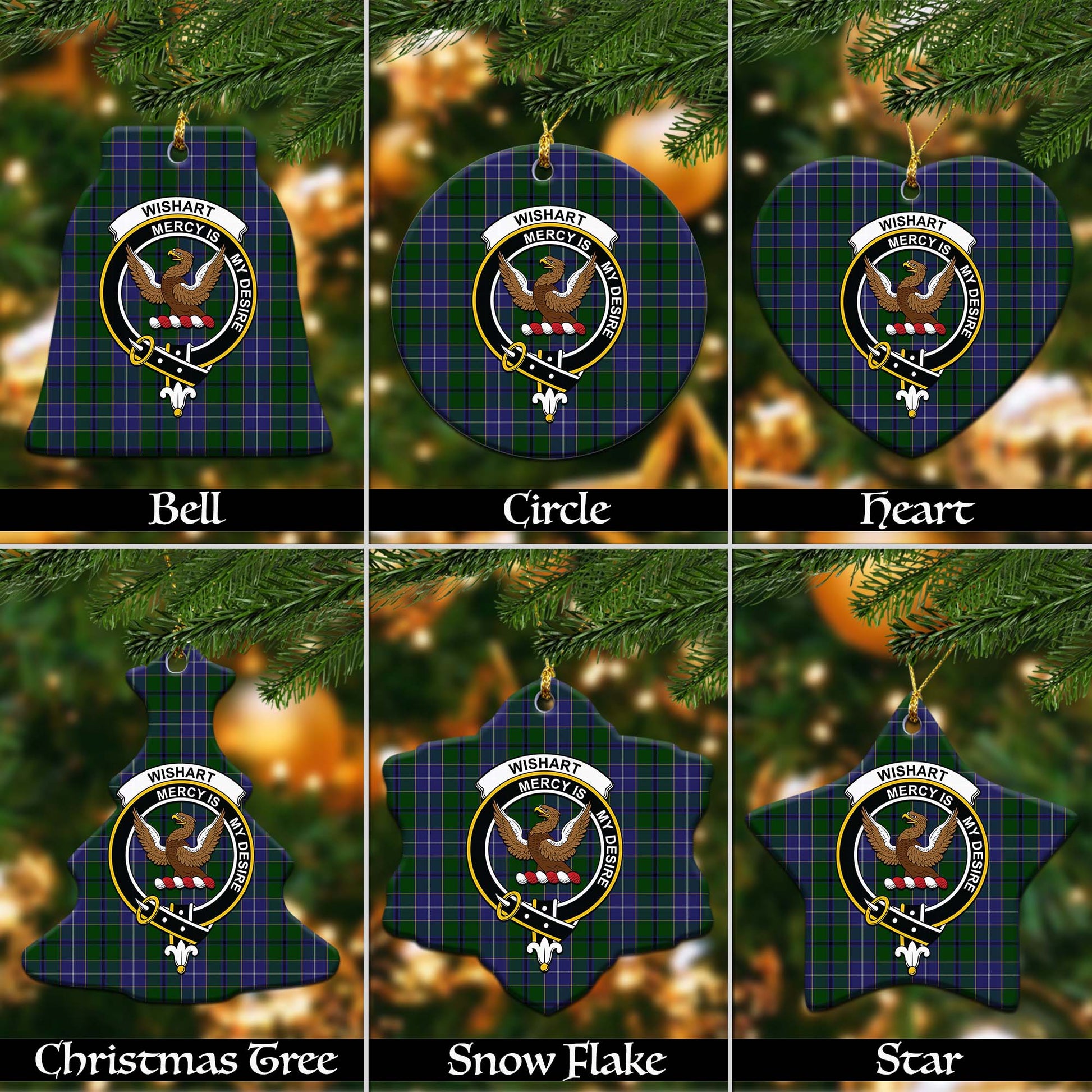 Wishart Hunting Tartan Christmas Ornaments with Family Crest - Tartanvibesclothing