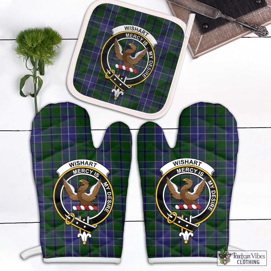 Tartan Vibes Clothing Wishart Hunting Tartan Combo Oven Mitt & Pot-Holder with Family Crest