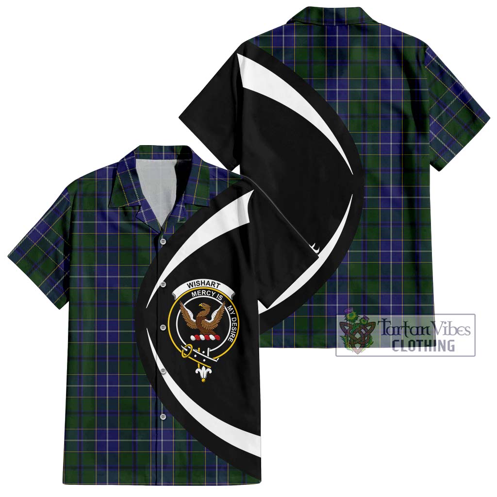 Wishart Hunting Tartan Short Sleeve Button Up with Family Crest Circle Style Kid - Tartan Vibes Clothing