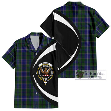 Wishart Hunting Tartan Short Sleeve Button Up with Family Crest Circle Style