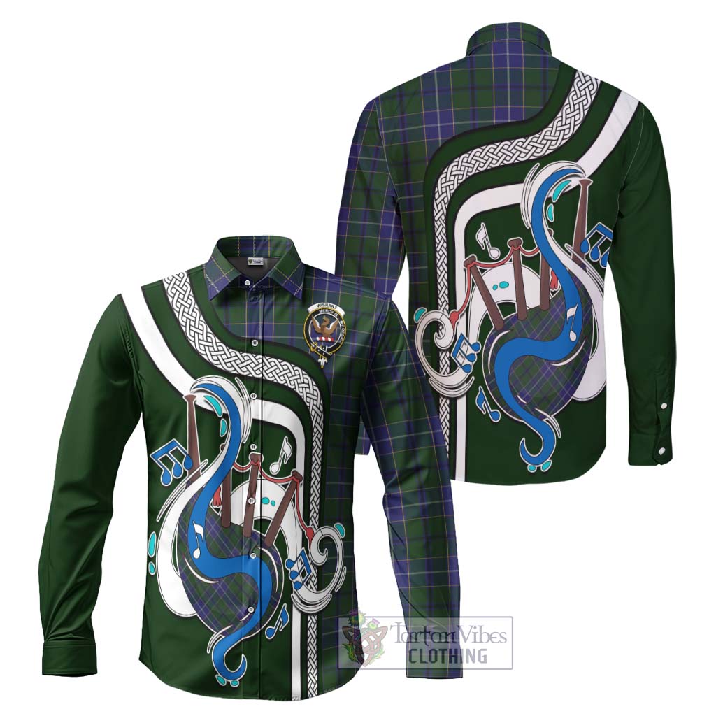 Tartan Vibes Clothing Wishart Hunting Tartan Long Sleeve Button Shirt with Epic Bagpipe Style