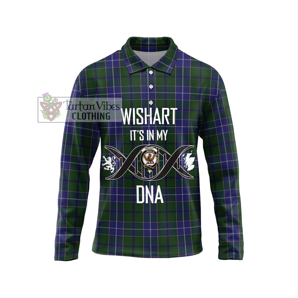 Tartan Vibes Clothing Wishart Hunting Tartan Long Sleeve Polo Shirt with Family Crest DNA In Me Style