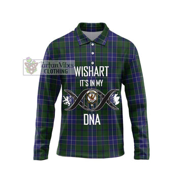 Wishart Hunting Tartan Long Sleeve Polo Shirt with Family Crest DNA In Me Style