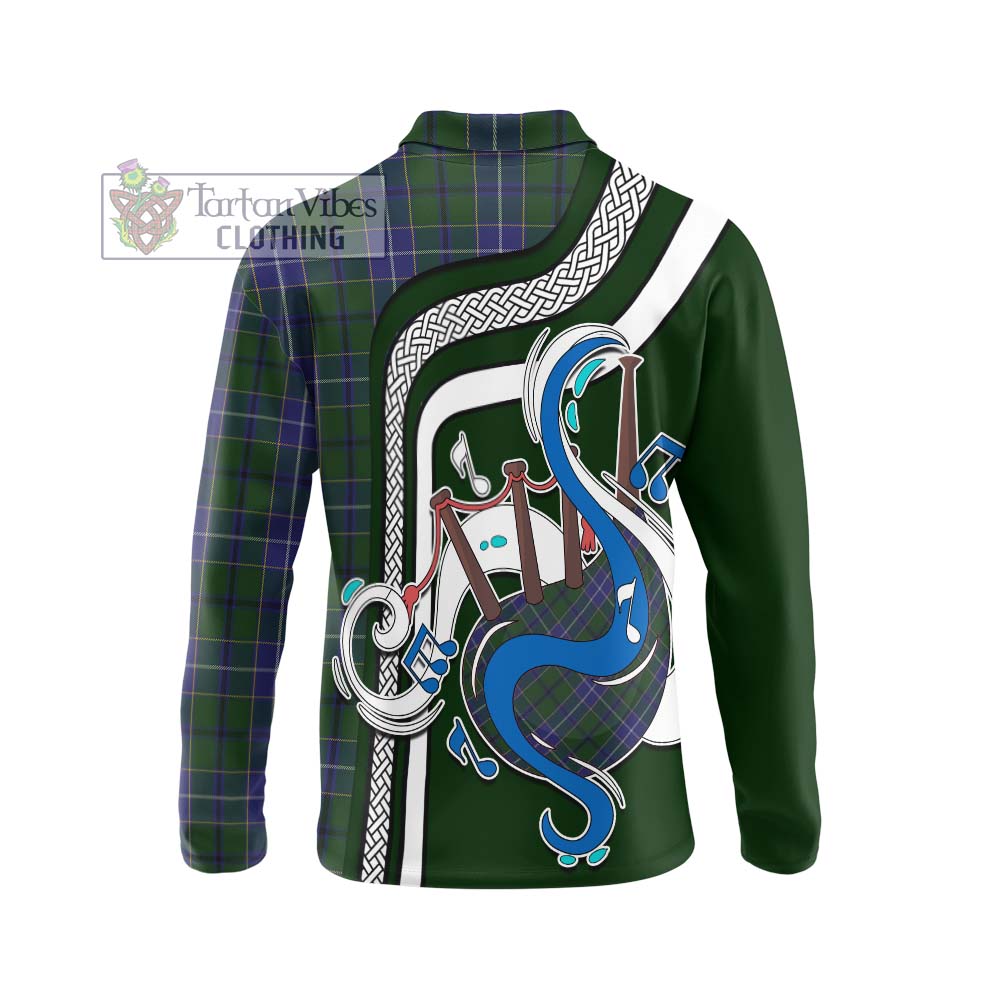 Tartan Vibes Clothing Wishart Hunting Tartan Long Sleeve Polo Shirt with Epic Bagpipe Style