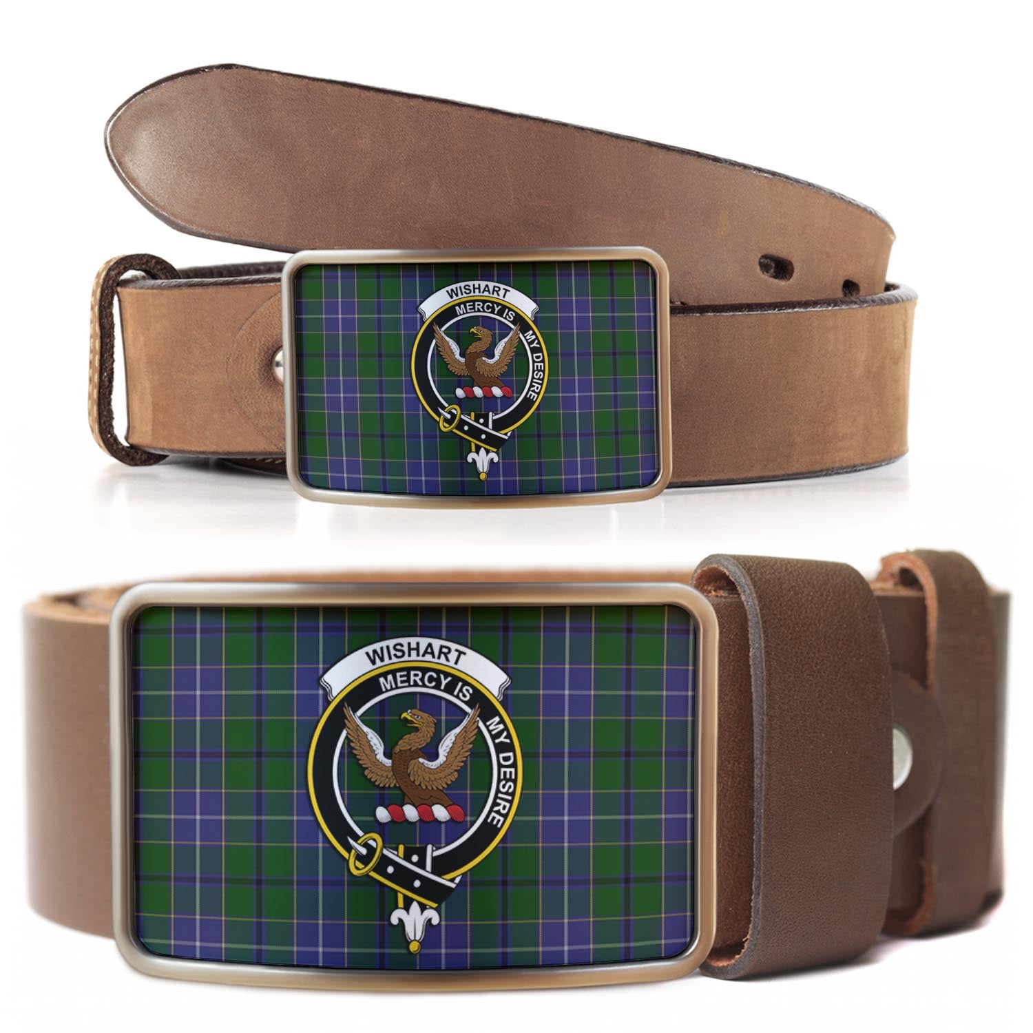 Wishart Hunting Tartan Belt Buckles with Family Crest - Tartan Vibes Clothing