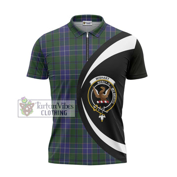 Wishart Hunting Tartan Zipper Polo Shirt with Family Crest Circle Style