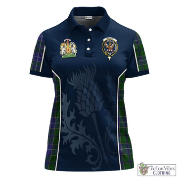 Wishart Hunting Tartan Women's Polo Shirt with Family Crest and Scottish Thistle Vibes Sport Style