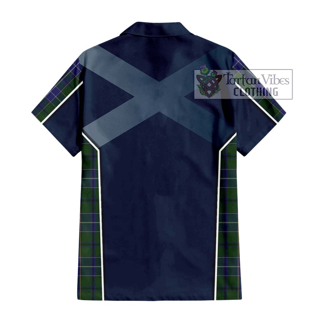 Tartan Vibes Clothing Wishart Hunting Tartan Short Sleeve Button Shirt with Family Crest and Lion Rampant Vibes Sport Style