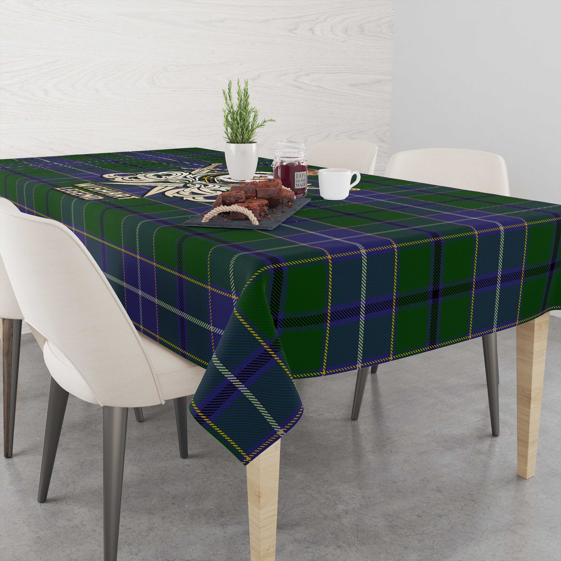 Tartan Vibes Clothing Wishart Hunting Tartan Tablecloth with Clan Crest and the Golden Sword of Courageous Legacy