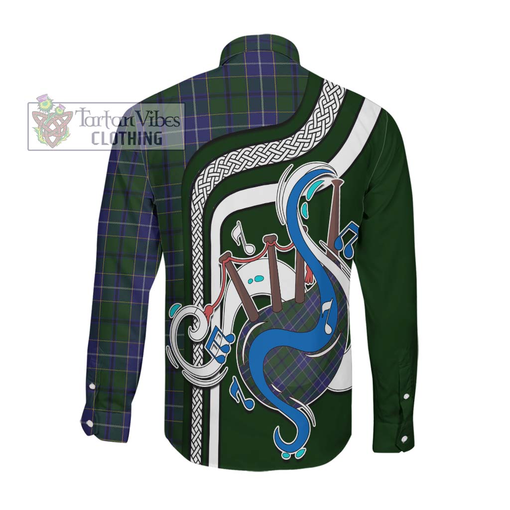 Tartan Vibes Clothing Wishart Hunting Tartan Long Sleeve Button Shirt with Epic Bagpipe Style