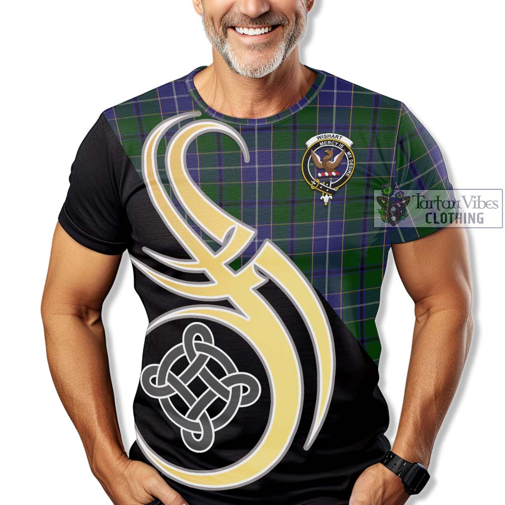 Tartan Vibes Clothing Wishart Hunting Tartan T-Shirt with Family Crest and Celtic Symbol Style