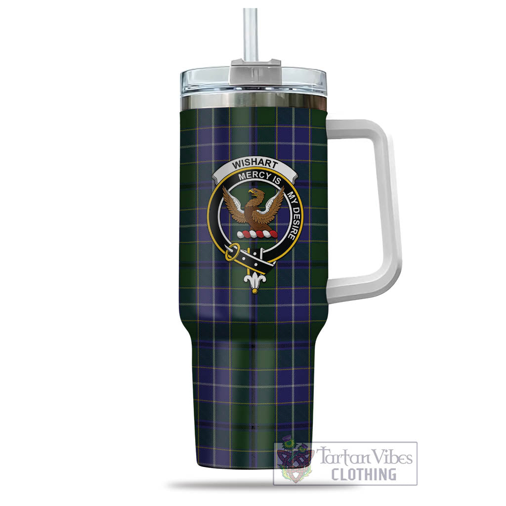 Tartan Vibes Clothing Wishart Hunting Tartan and Family Crest Tumbler with Handle