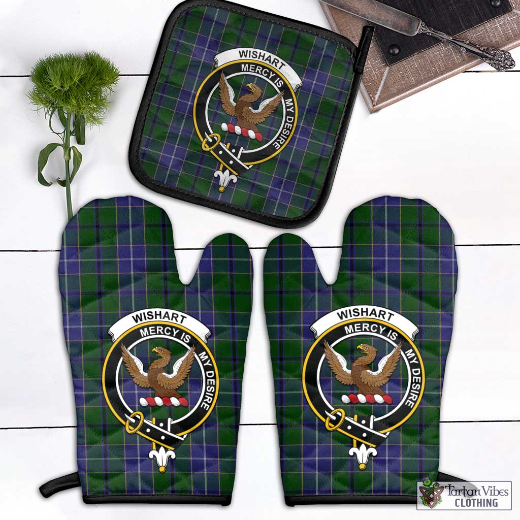 Tartan Vibes Clothing Wishart Hunting Tartan Combo Oven Mitt & Pot-Holder with Family Crest