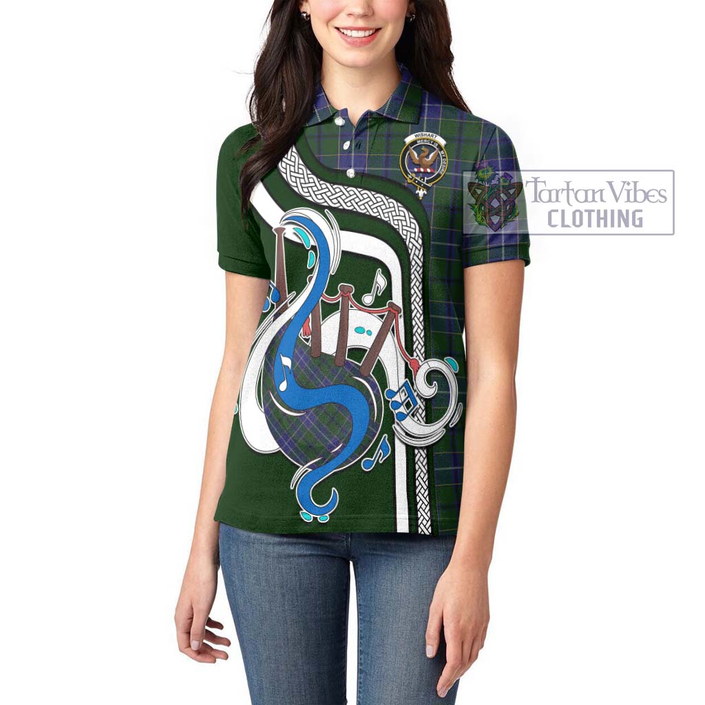 Tartan Vibes Clothing Wishart Hunting Tartan Women's Polo Shirt with Epic Bagpipe Style