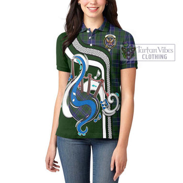 Wishart Hunting Tartan Women's Polo Shirt with Epic Bagpipe Style