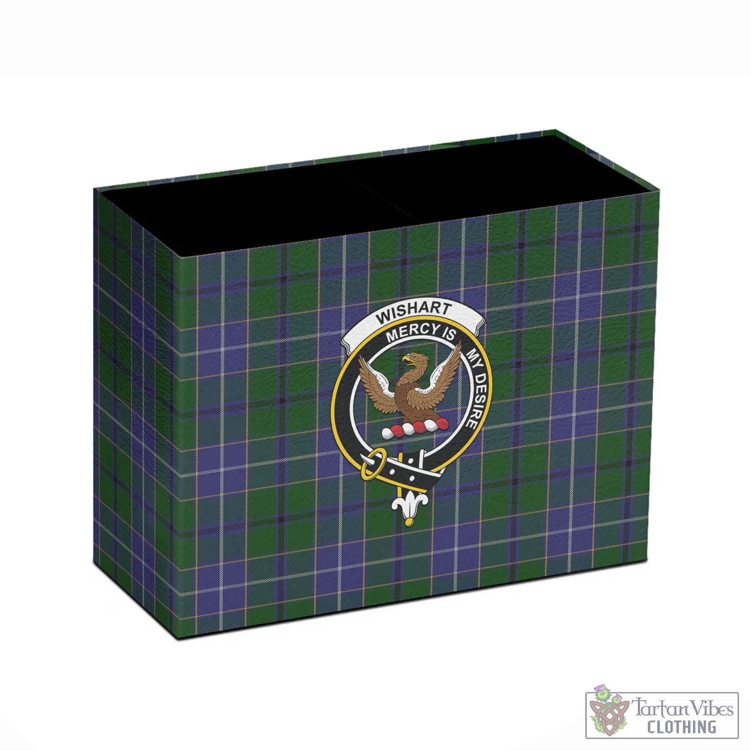 Tartan Vibes Clothing Wishart Hunting Tartan Pen Holder with Family Crest