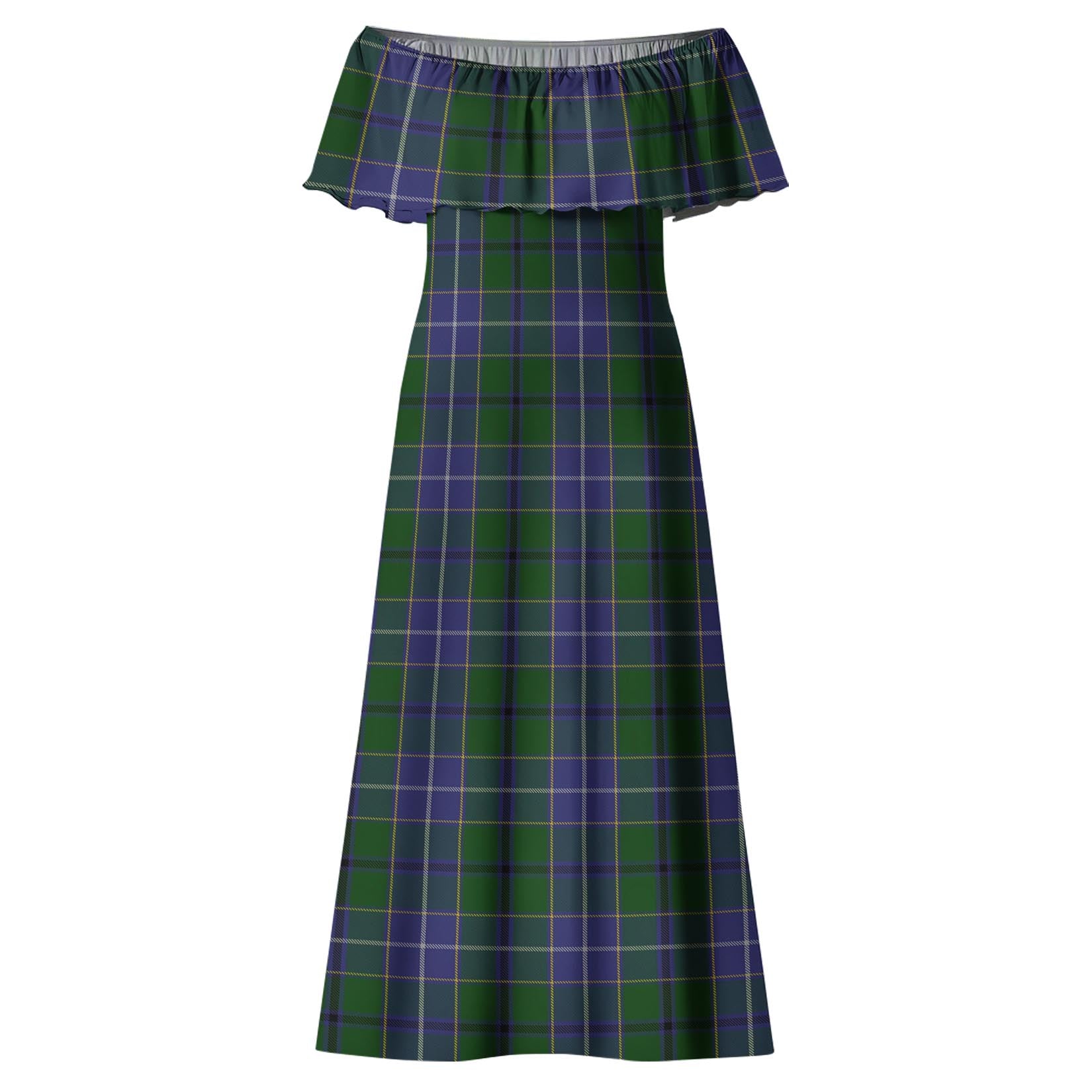 Wishart Hunting Tartan Off Shoulder Long Dress - Tartanvibesclothing