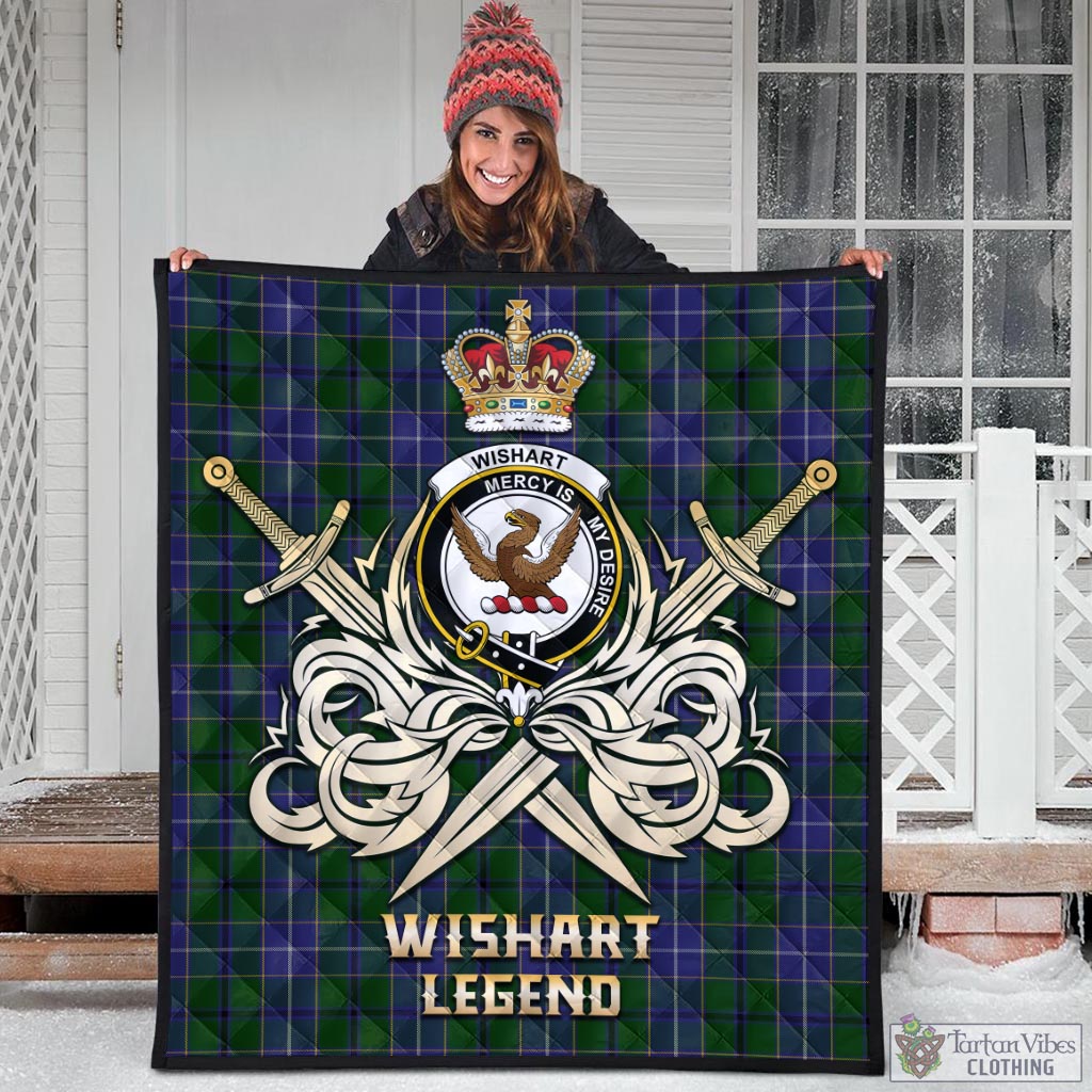 Tartan Vibes Clothing Wishart Hunting Tartan Quilt with Clan Crest and the Golden Sword of Courageous Legacy