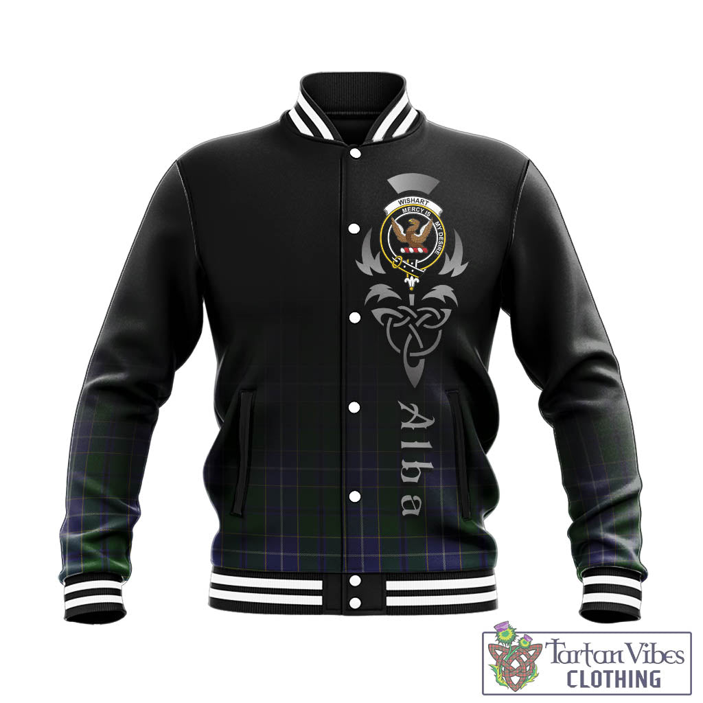 Tartan Vibes Clothing Wishart Hunting Tartan Baseball Jacket Featuring Alba Gu Brath Family Crest Celtic Inspired