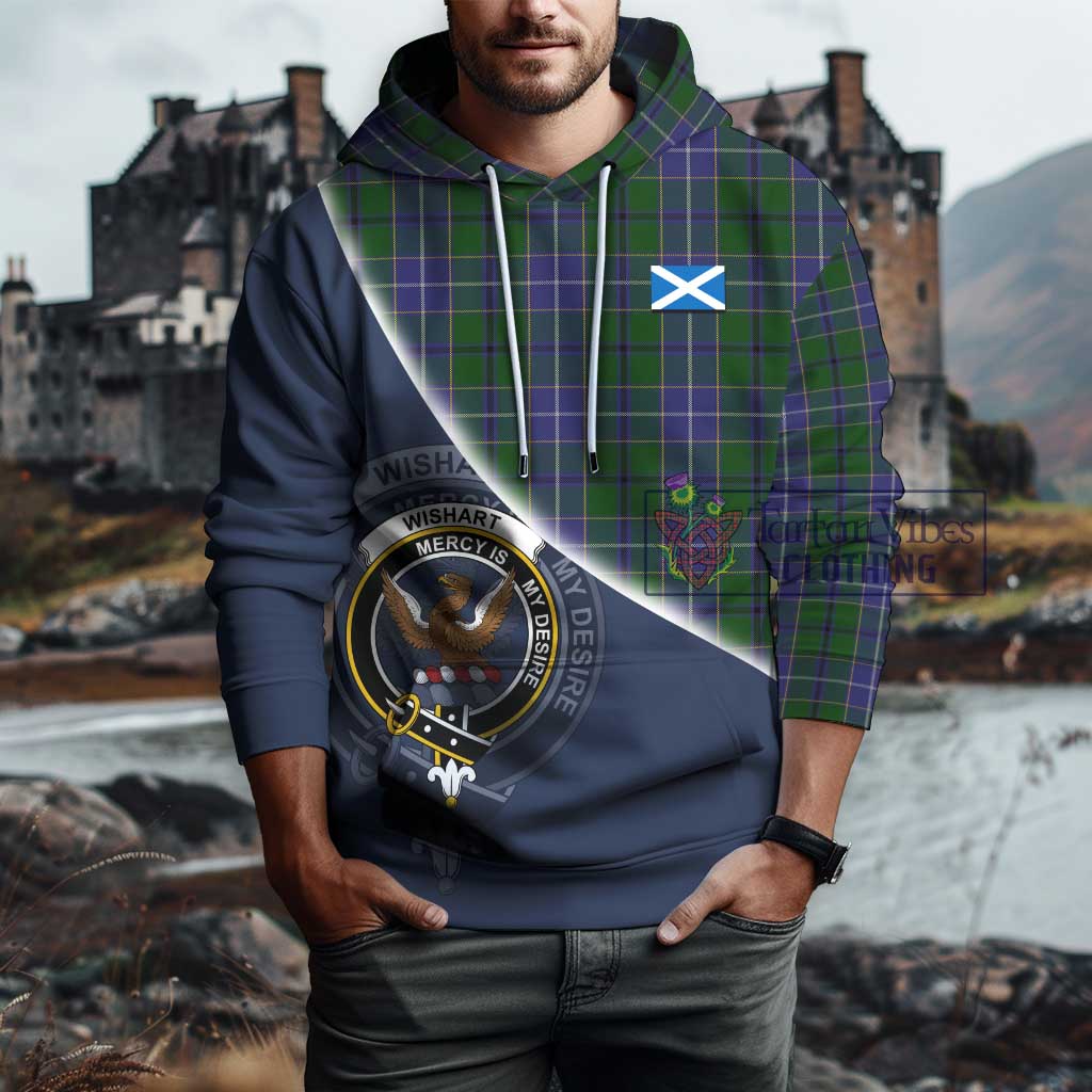 Tartan Vibes Clothing Wishart Hunting Tartan Hoodie with Personalised National Flag and Family Crest Half Style