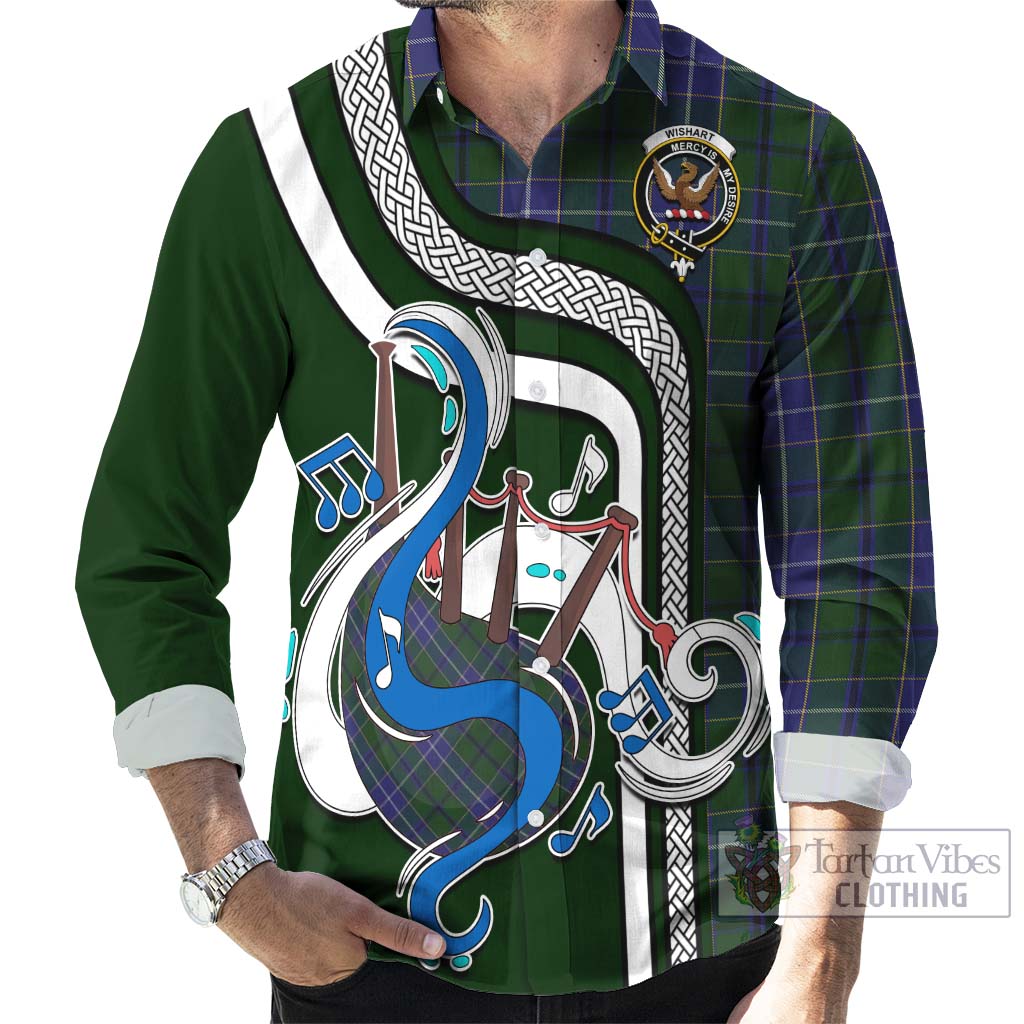 Tartan Vibes Clothing Wishart Hunting Tartan Long Sleeve Button Shirt with Epic Bagpipe Style