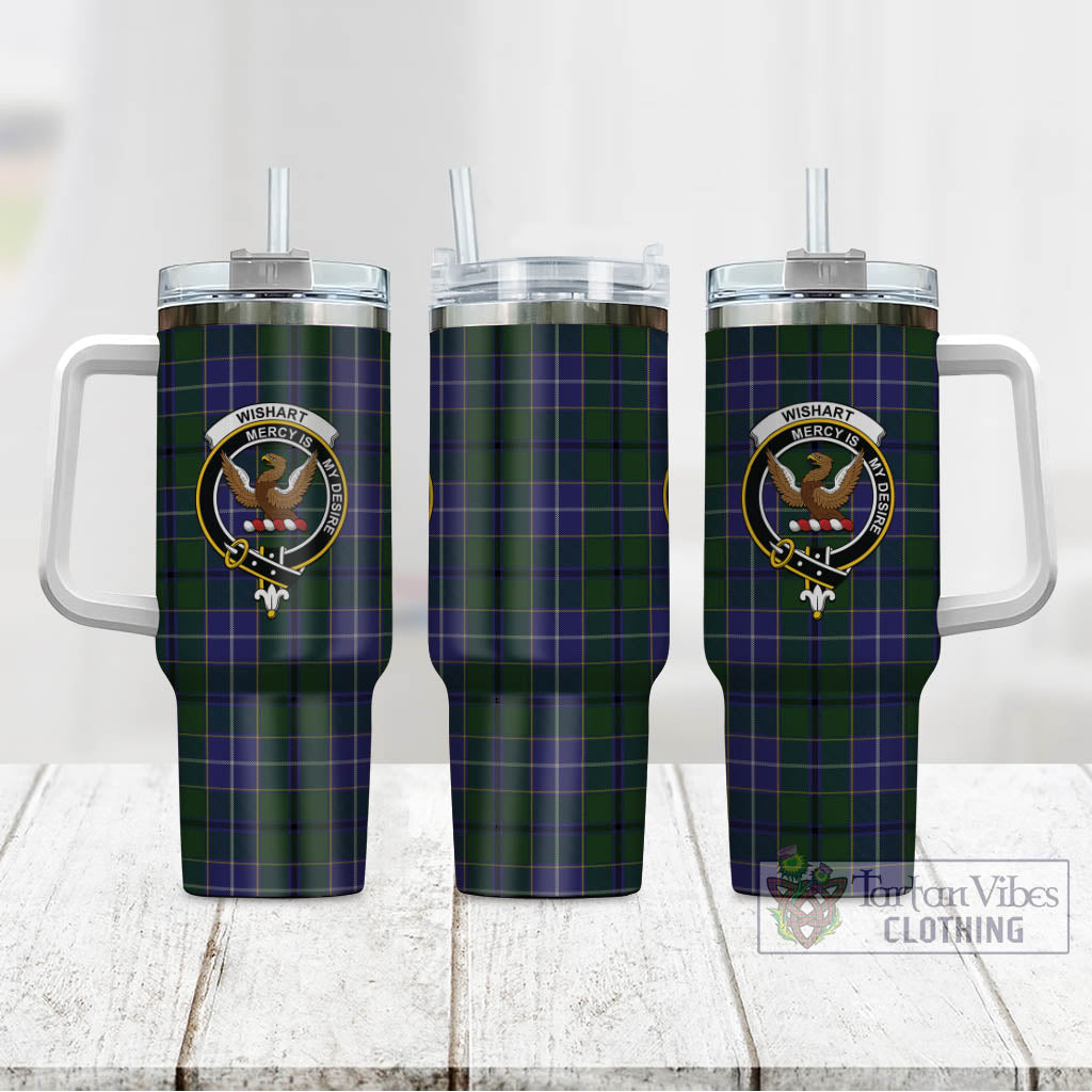 Tartan Vibes Clothing Wishart Hunting Tartan and Family Crest Tumbler with Handle