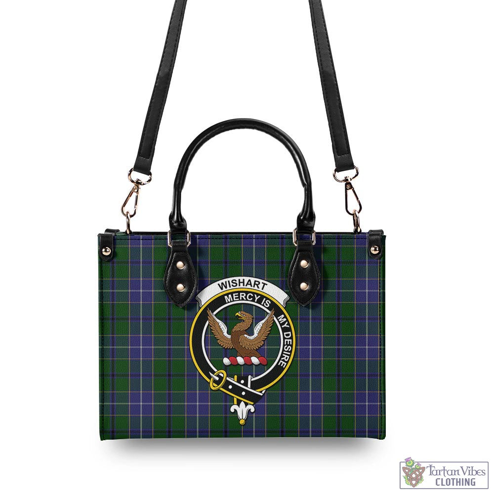 Tartan Vibes Clothing Wishart Hunting Tartan Luxury Leather Handbags with Family Crest