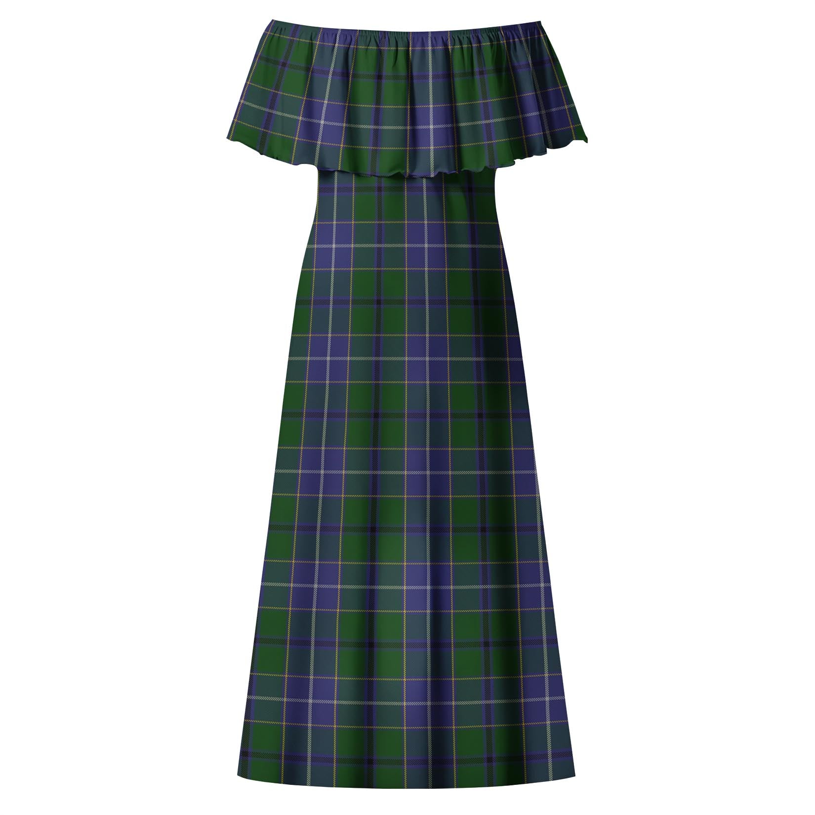 Wishart Hunting Tartan Off Shoulder Long Dress - Tartanvibesclothing