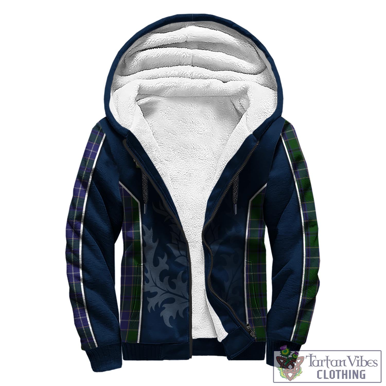 Tartan Vibes Clothing Wishart Hunting Tartan Sherpa Hoodie with Family Crest and Scottish Thistle Vibes Sport Style