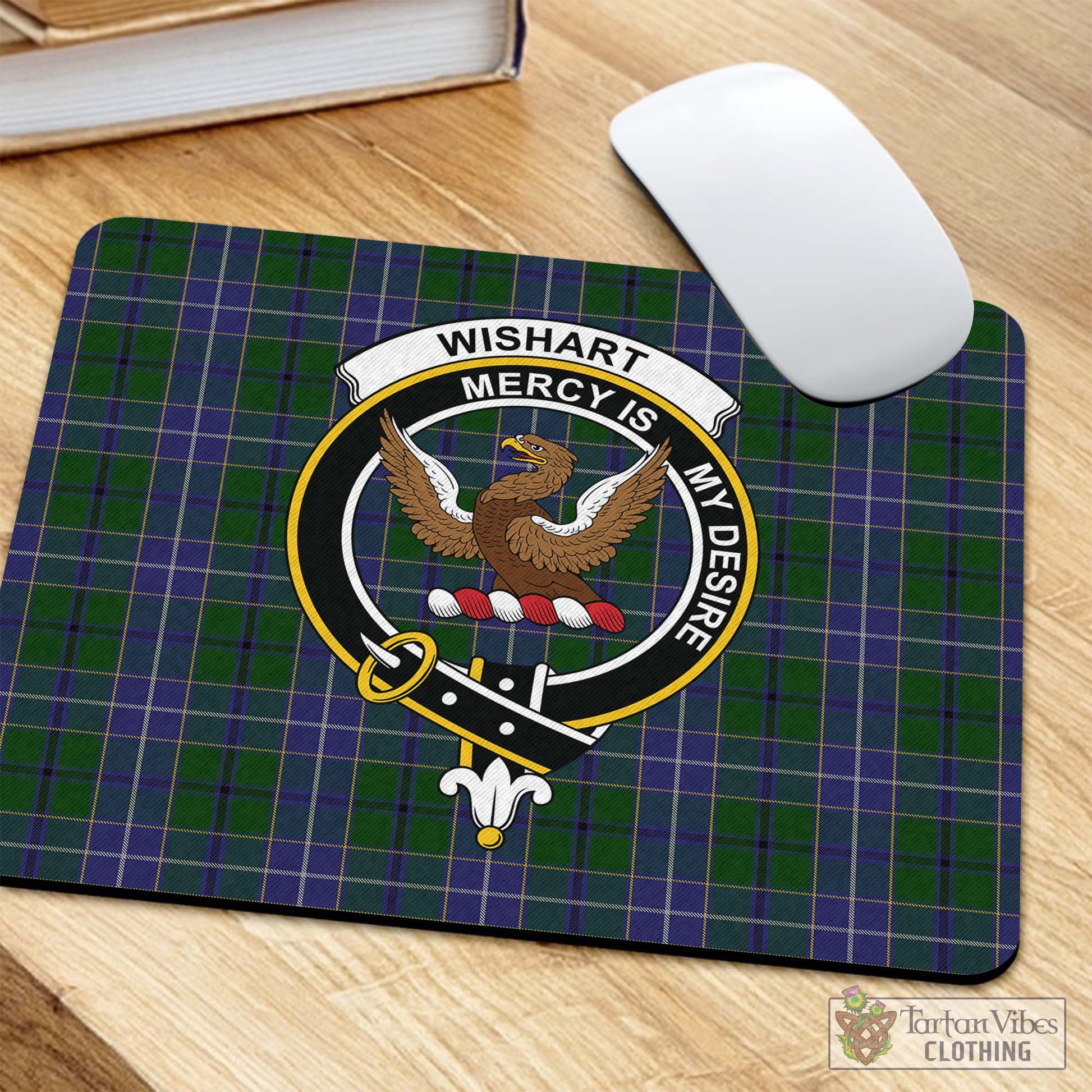 Tartan Vibes Clothing Wishart Hunting Tartan Mouse Pad with Family Crest