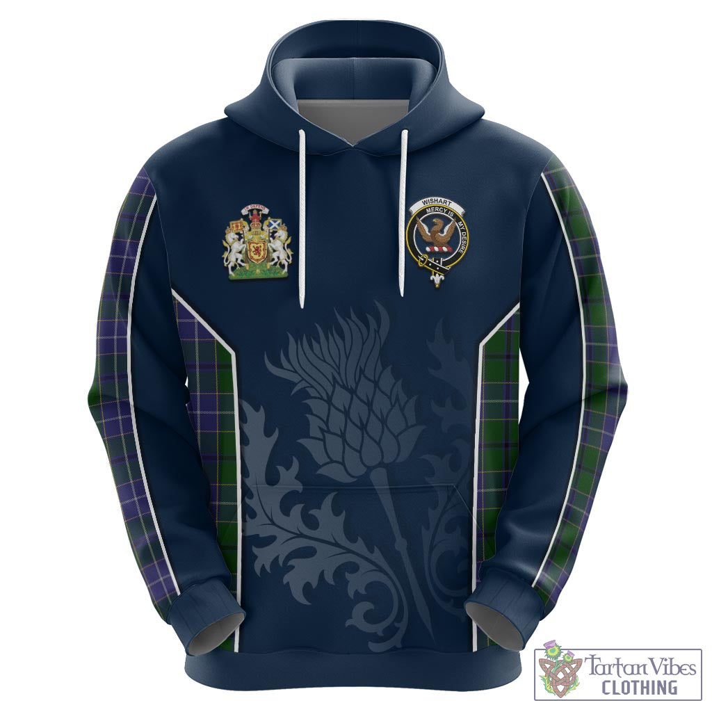 Tartan Vibes Clothing Wishart Hunting Tartan Hoodie with Family Crest and Scottish Thistle Vibes Sport Style