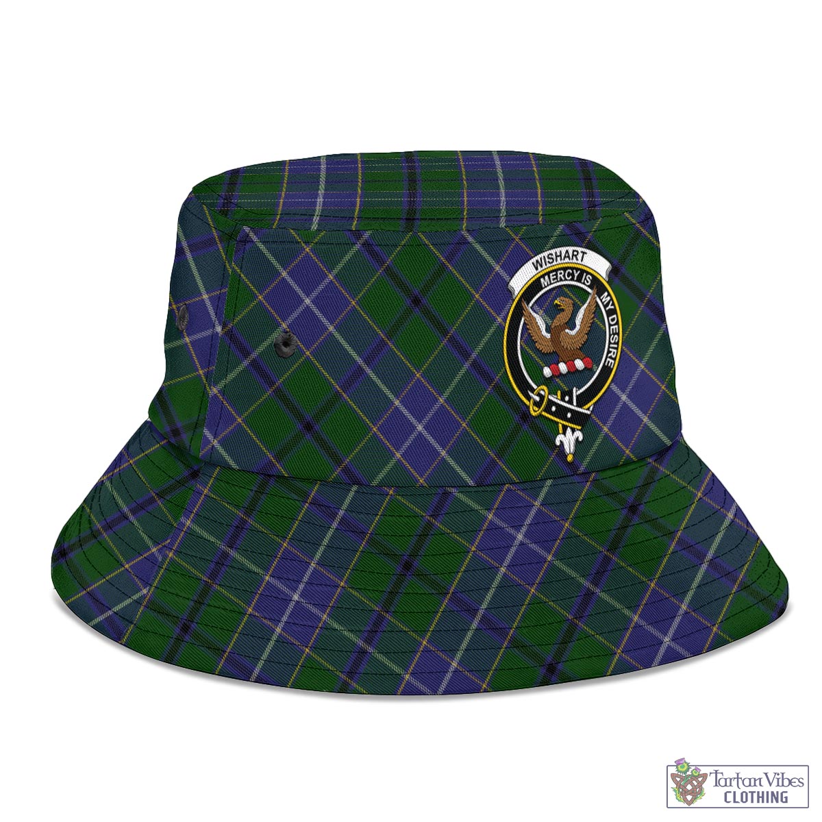 Tartan Vibes Clothing Wishart Hunting Tartan Bucket Hat with Family Crest