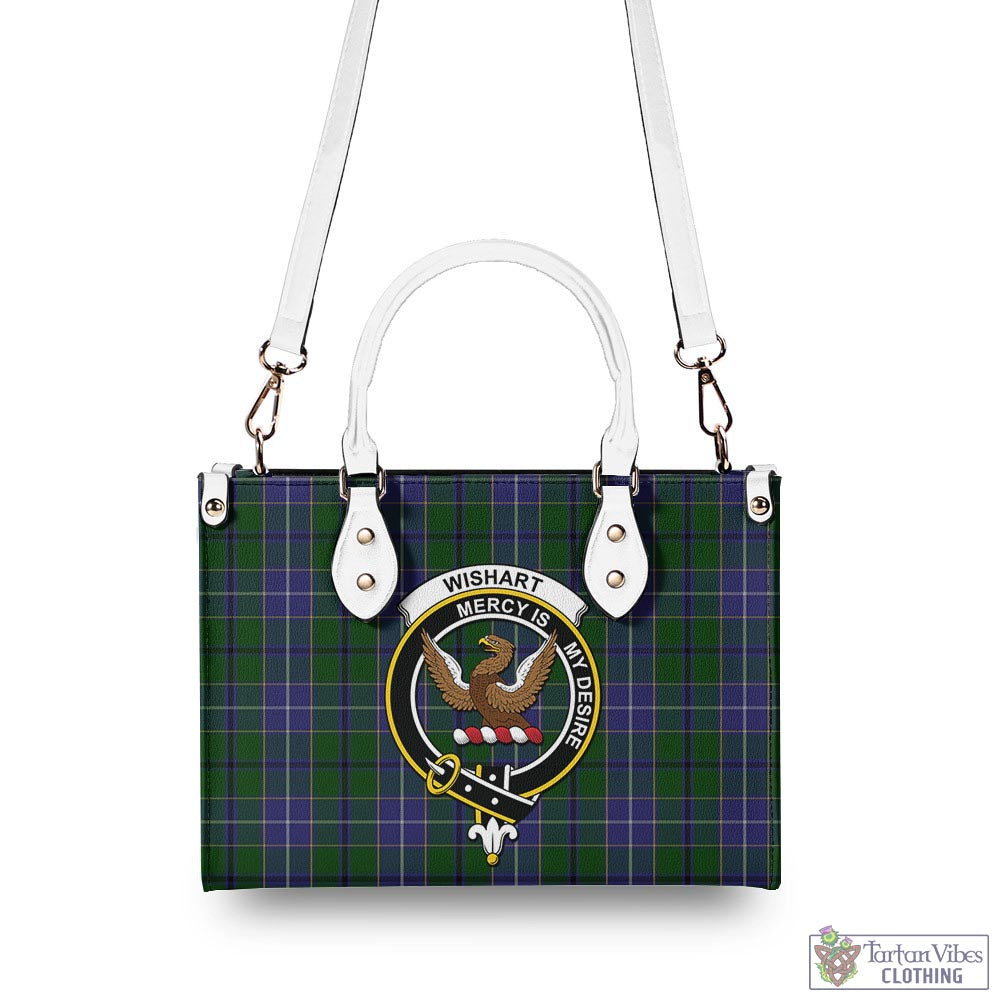 Tartan Vibes Clothing Wishart Hunting Tartan Luxury Leather Handbags with Family Crest